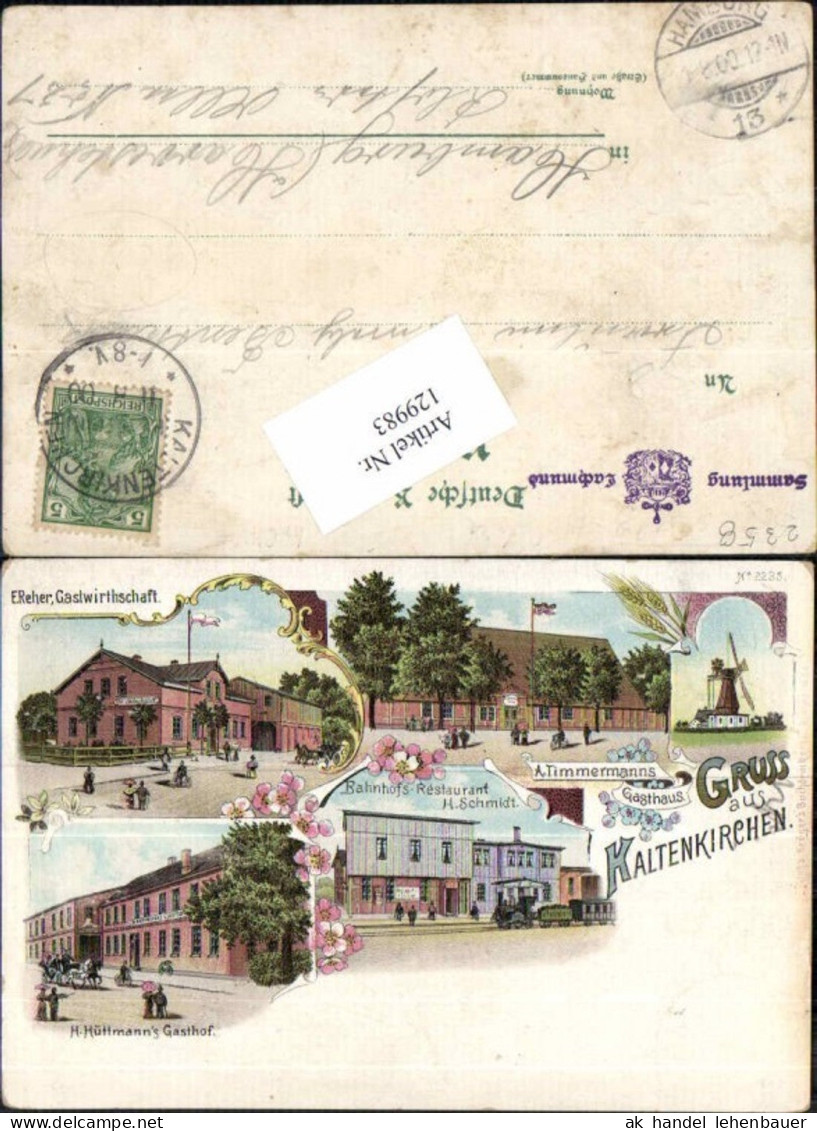 129983,Seltene Litho Gruss aus Kaltenkirchen Bahnhof Restaurant Gasthaus H. Schmidt Segeberg