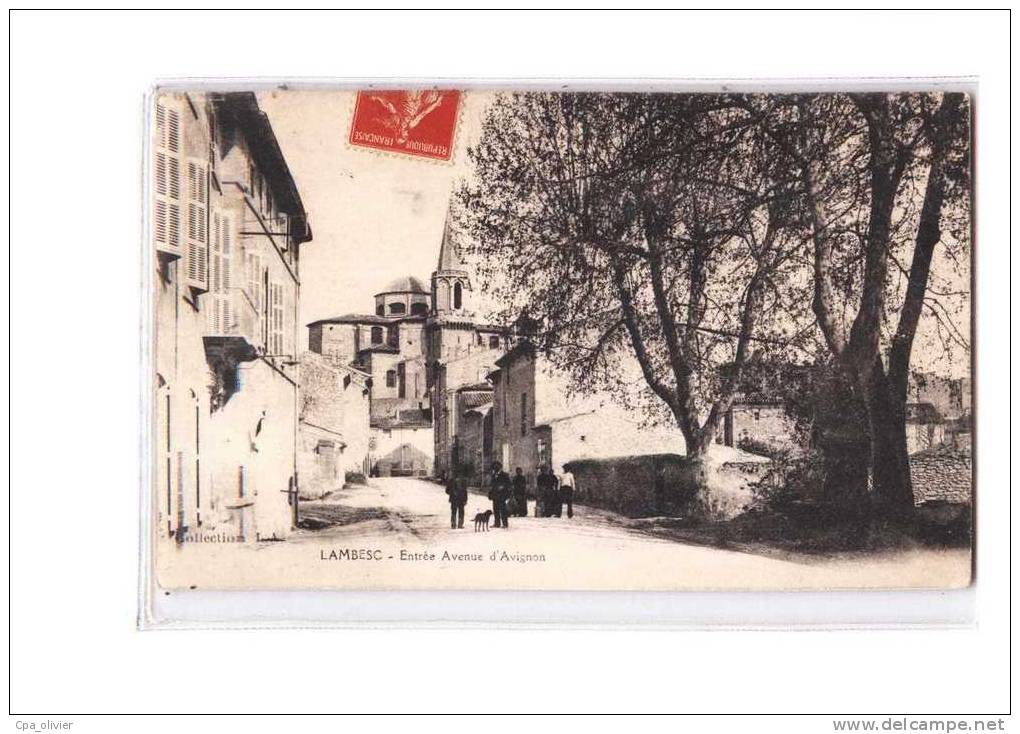 13 LAMBESC Entrée du Village, Avenue d'Avignon, animée, ed LA, 1912