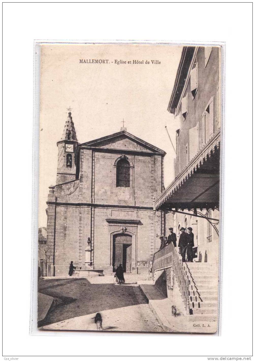 13 MALLEMORT Eglise, Hotel de Ville, Mairie, animée, ed LA, 190?