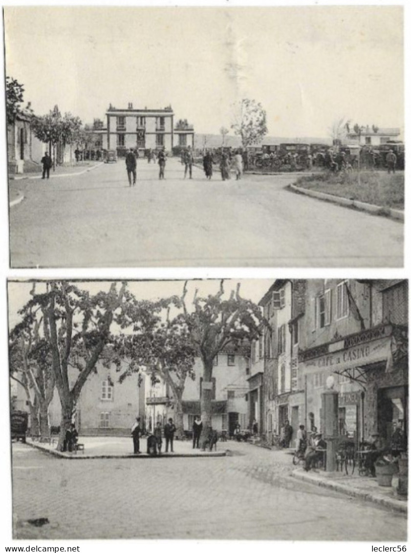 13 MARIGNANE LOT DE 2 CARTES PHOTO RUE DESMOULIN ET ENTREE DU CAMP D'AVIATION CPA dos vierge