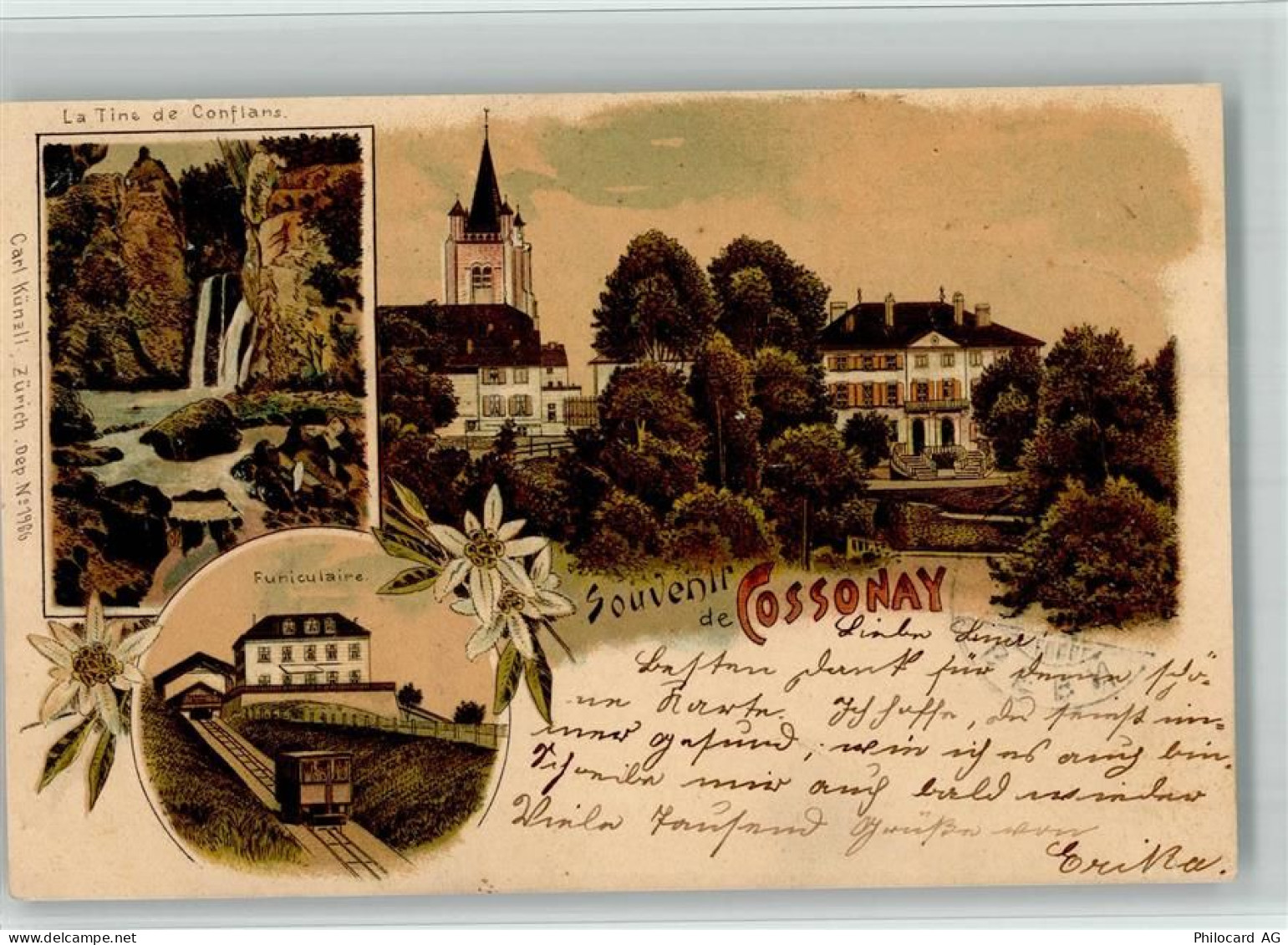 1304 Cossonay-Ville 1899 BOAKC Lithographie La Tine de Conflans Funicula... - 13702300