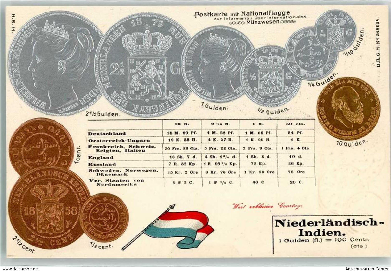 13191859 - Muenzen auf AK Nationalflagge Niederlaendisch-Indien