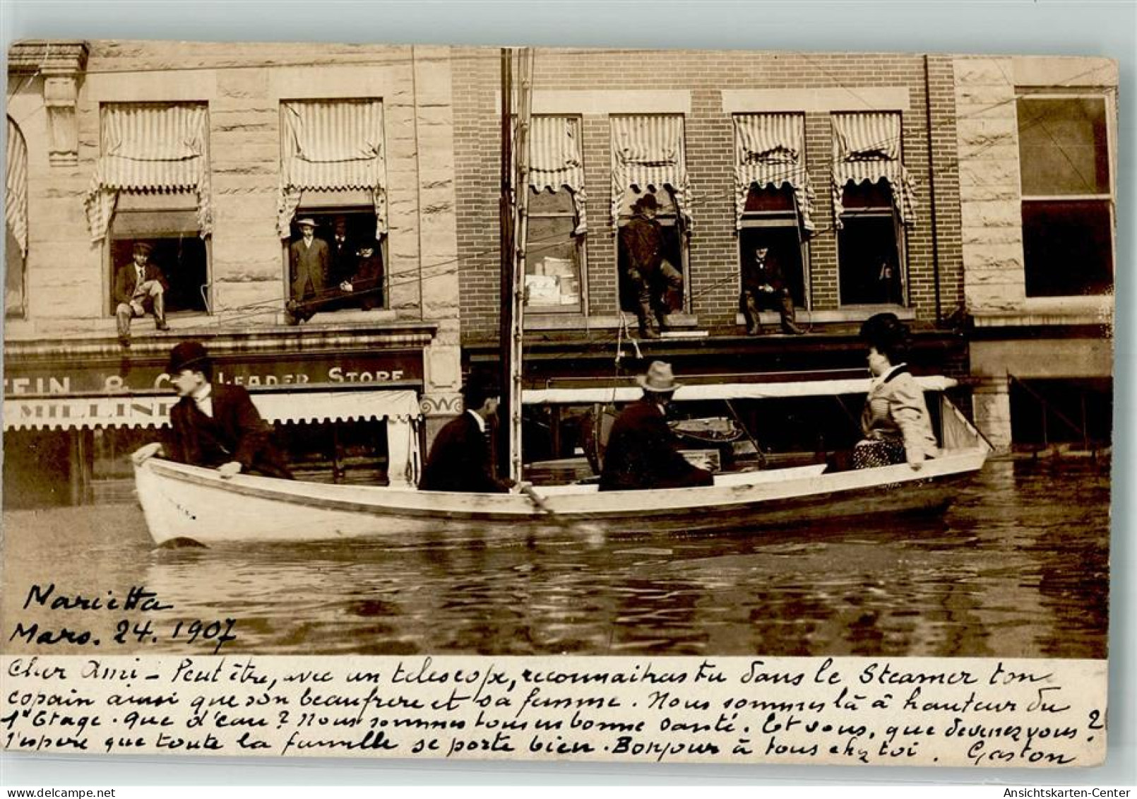 13511718 - Marietta Hochwasser Ueberschwemmung Katastrophe Boot Ort handschriftlich