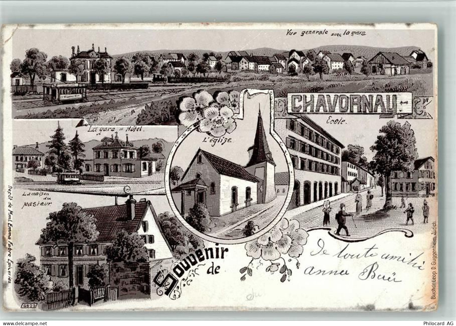 1373 Chavornay 1905 BOAKC Lithographie La gare Hotel La maison du Pasteu... - 13702679