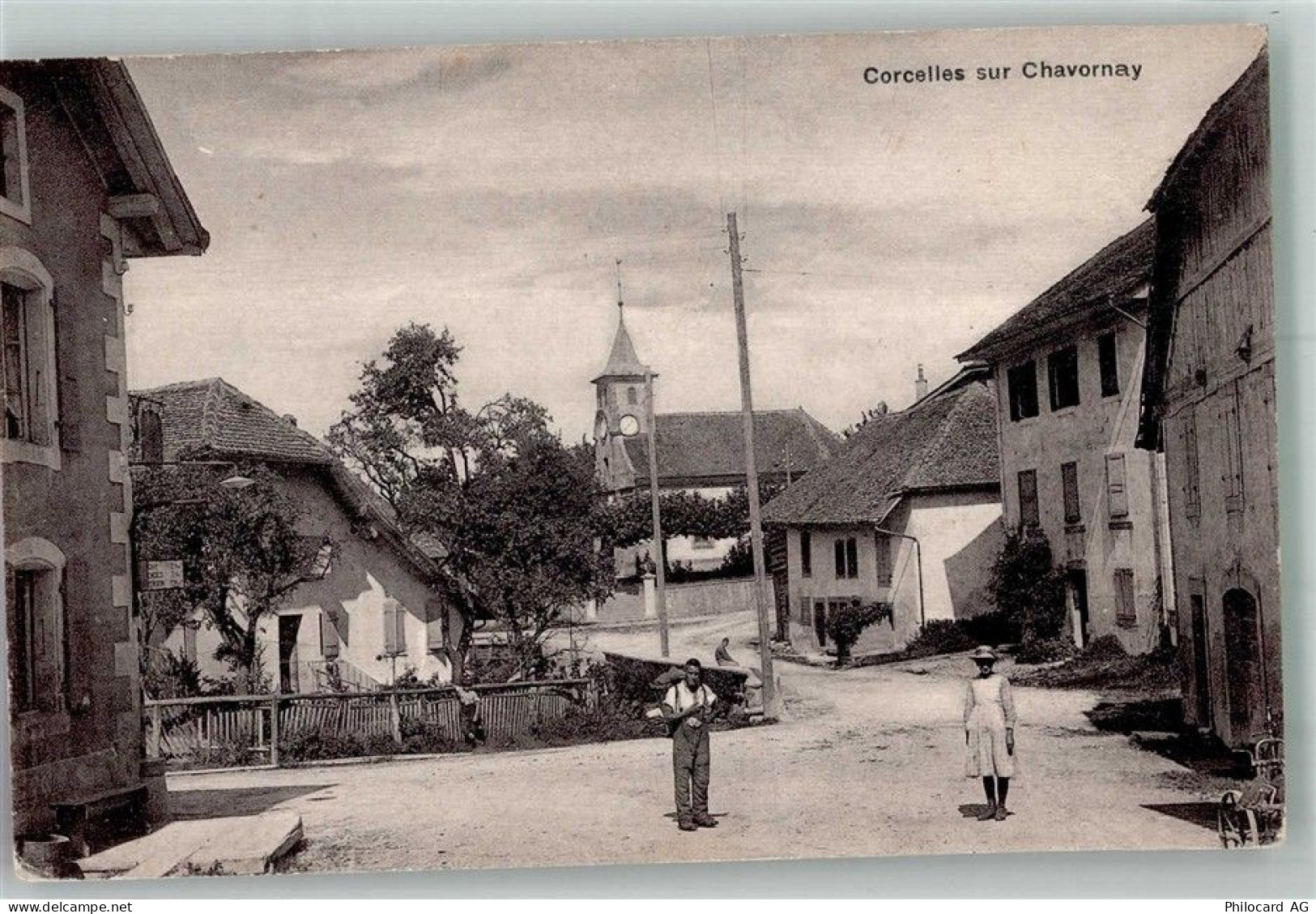1374 Corcelles-sur-Chavornay 1922 Foto AK Dorfstrasse Kirche - 13597556