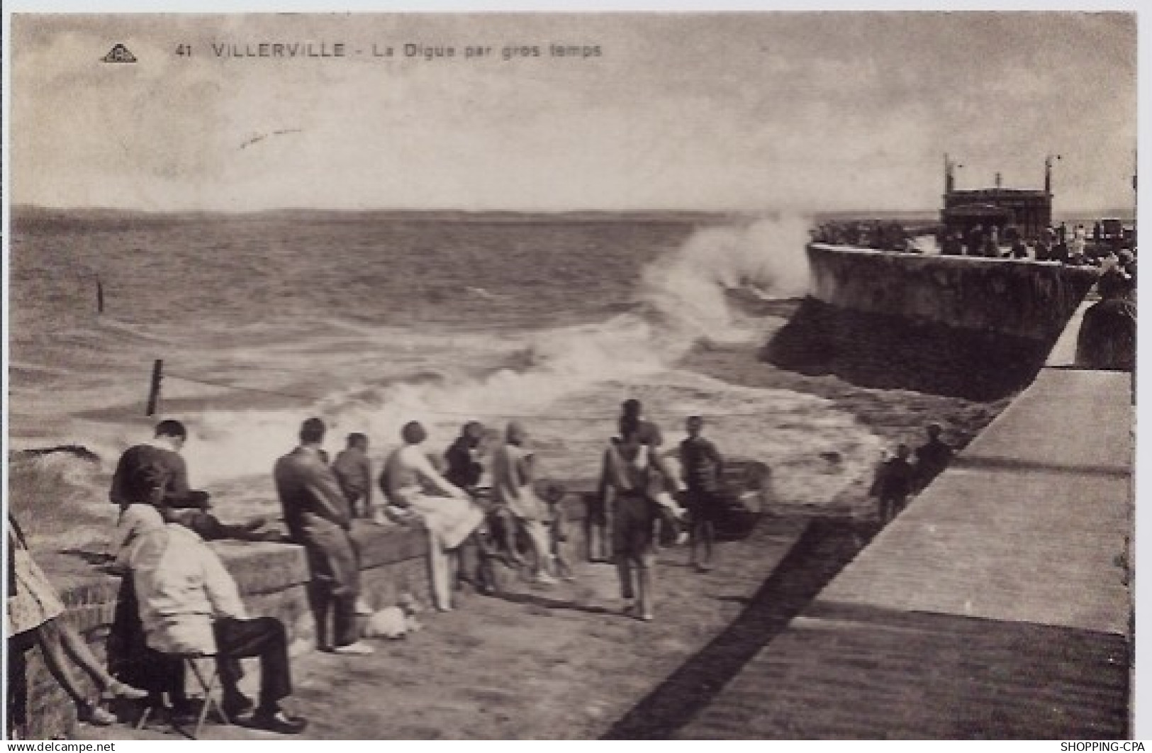 14 - Villerville - La digue par gos temps - Voyagé - Dos divisé...