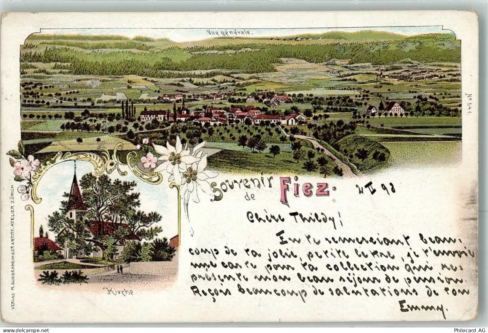 1420 Fiez 1898 Lithographie Kirche - 13616216