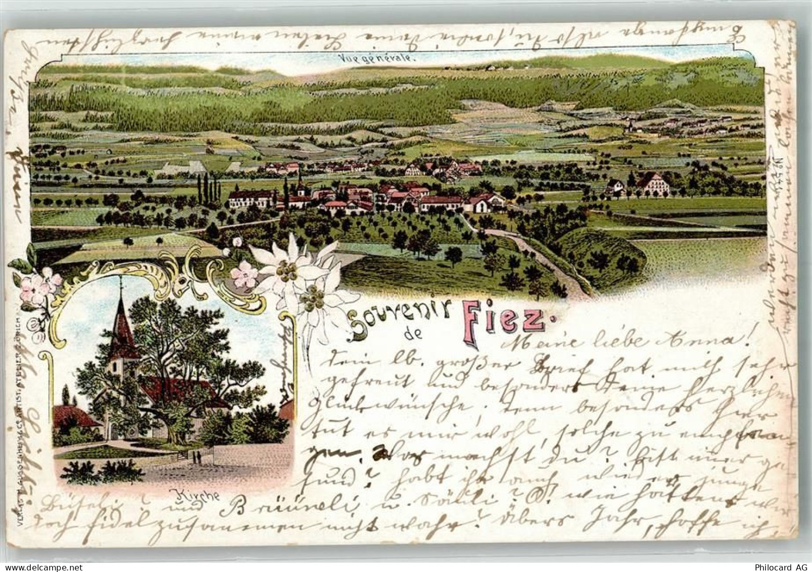 1420 Fiez 1898 Lithographie Kirche - 13641637