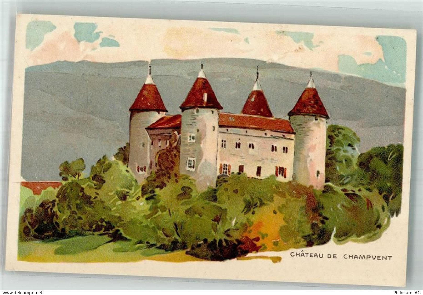 1443 Champvent Lithographie / Künstlerkarte Schloss Chateau de Champvent... - 10742208