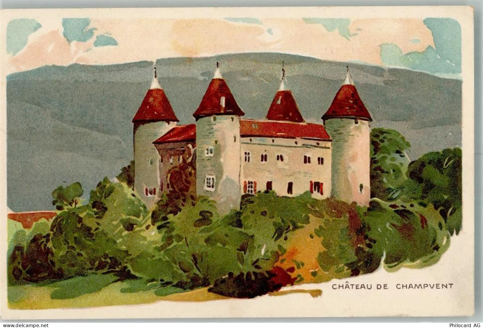 1443 Champvent Lithographie Schloss - 13990390