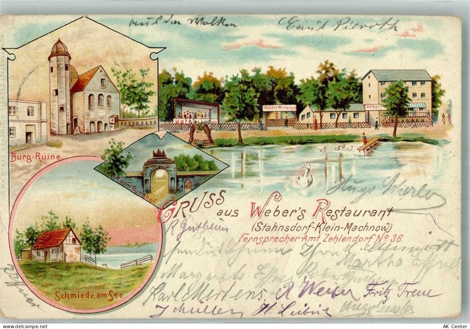 14532 O1533 Stahnsdorf 1898 Lithographie Gasthaus Weber Burg-Ruine Burgh... - 13668501