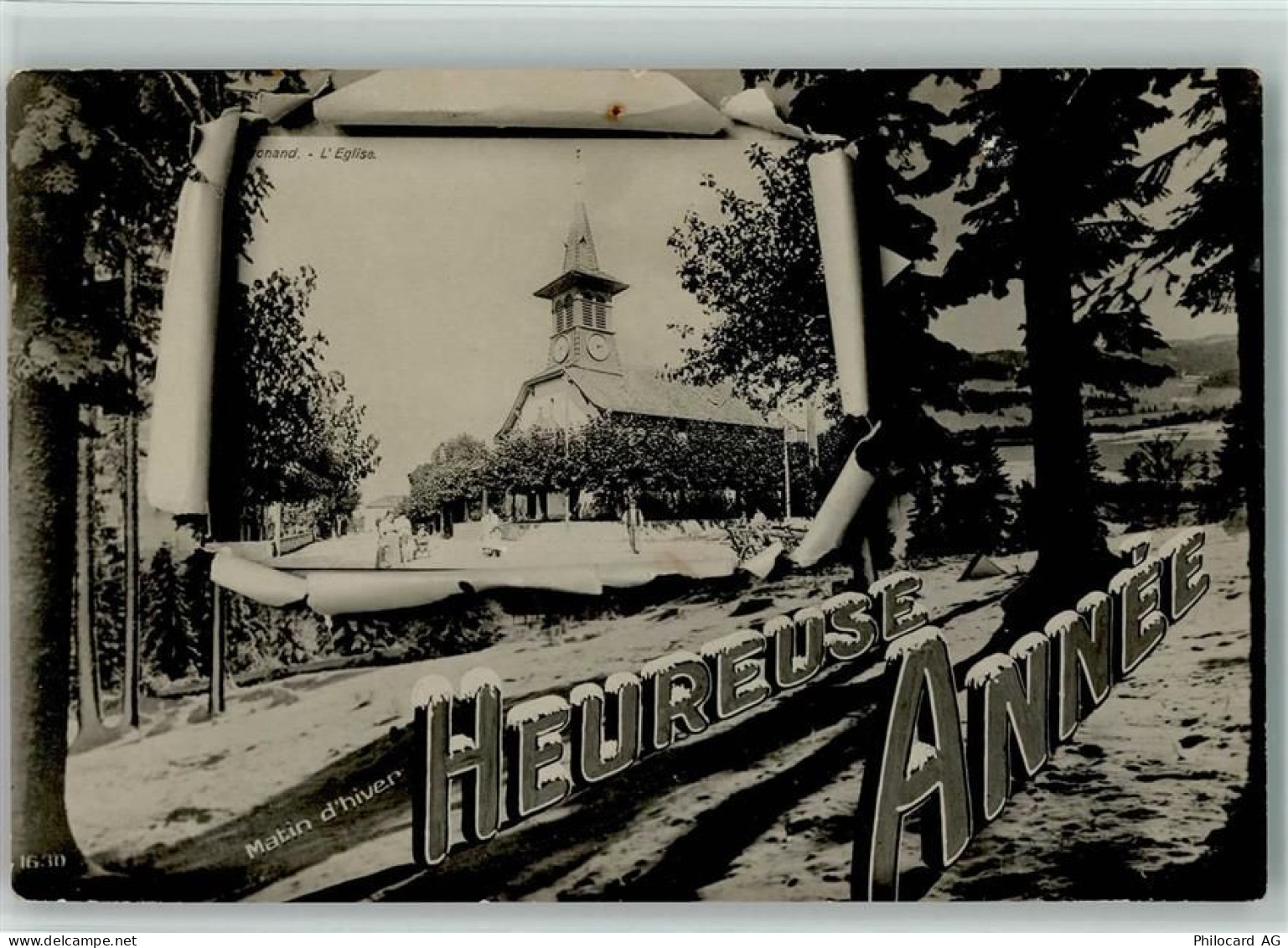 1462 Yvonand Passepartout LEglise Städteglückwunsch Winter - 13114900