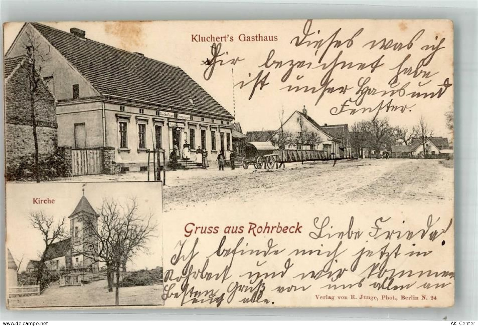14624 O1543 Rohrbeck b Falkensee 1900 - Gasthaus Kluchert Fuhrwerk Kirch... - 13664057