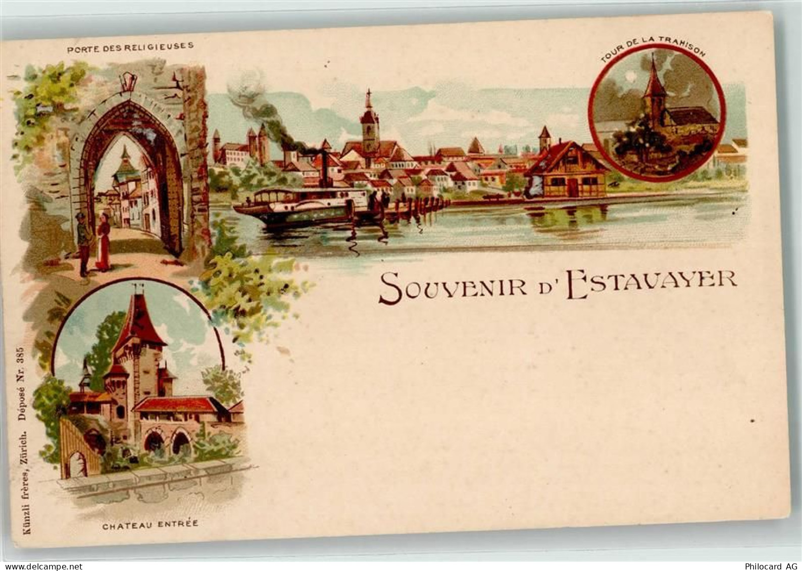 1470 Estavayer-le-Lac Lithographie Porte des Religieuses Chateau Entree ... - 13455769