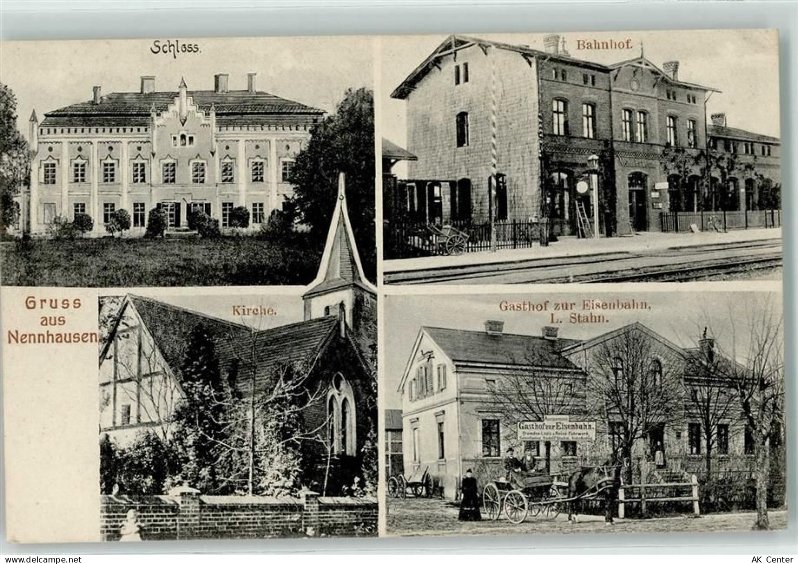 14715 O1831 Nennhausen 1910 - Schloss Bahnhof Gasthaus Zur Eisenbahn Kir... - 13606179