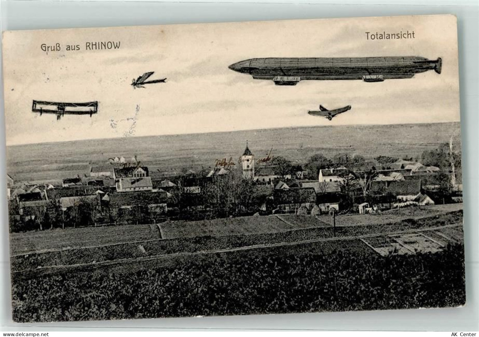14728 O1833 Rhinow 1913 Fotomontage AK Zeppelin Flugzeuge - 13625188