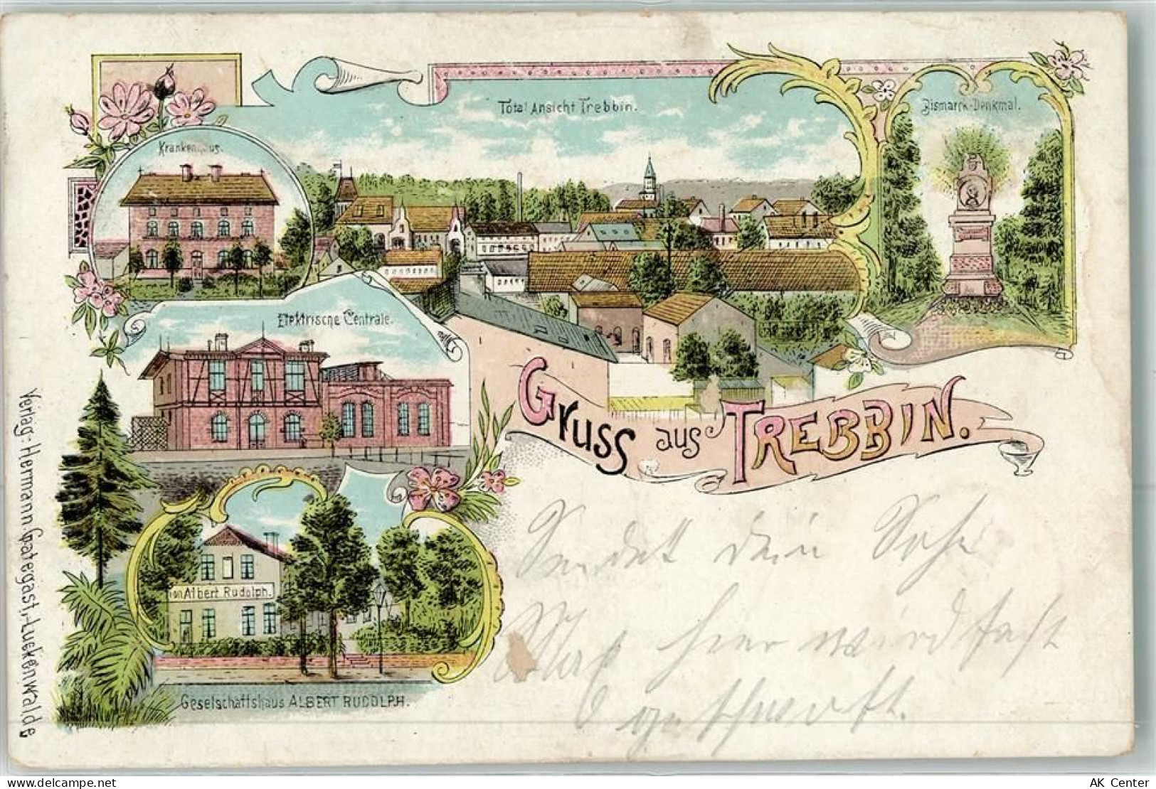 14943 O1711 Trebbin Lithographie Krankenhaus Bismarck-Denkmal Elektrisch... - 13613806