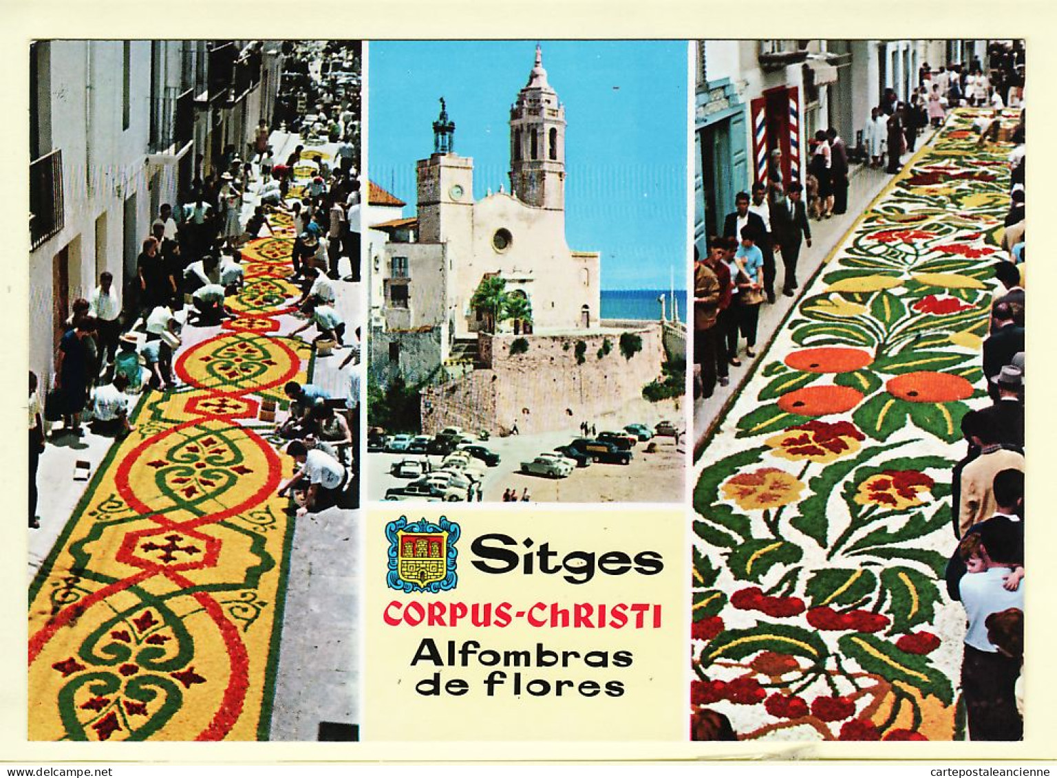 14969 / SITGES Castilla-La Mancha Albacete ALFOMBRAS Flores Corpus CHRISTI Tapis fleurs multivues 1981 R.G 1954 Spain