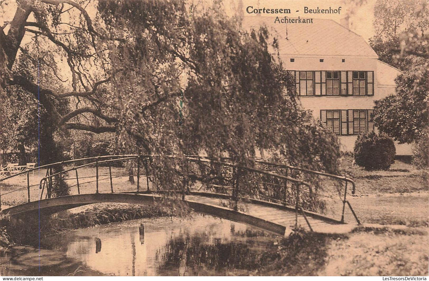 [-15%] BELGIQUE - Cortessem - Beukenhof - Achterkant - Bâtiment - Pont - Canal - Jardin - Parc - Carte postale ancienne