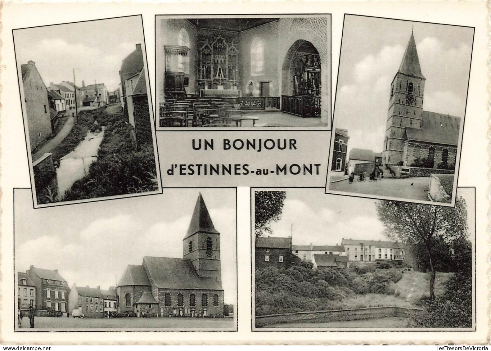 [-15%] BELGIQUE - Un Bonjour dEstinnes au Mont - Canal - Eglise - Vue générale - Multivue - Carte Postale Ancienne