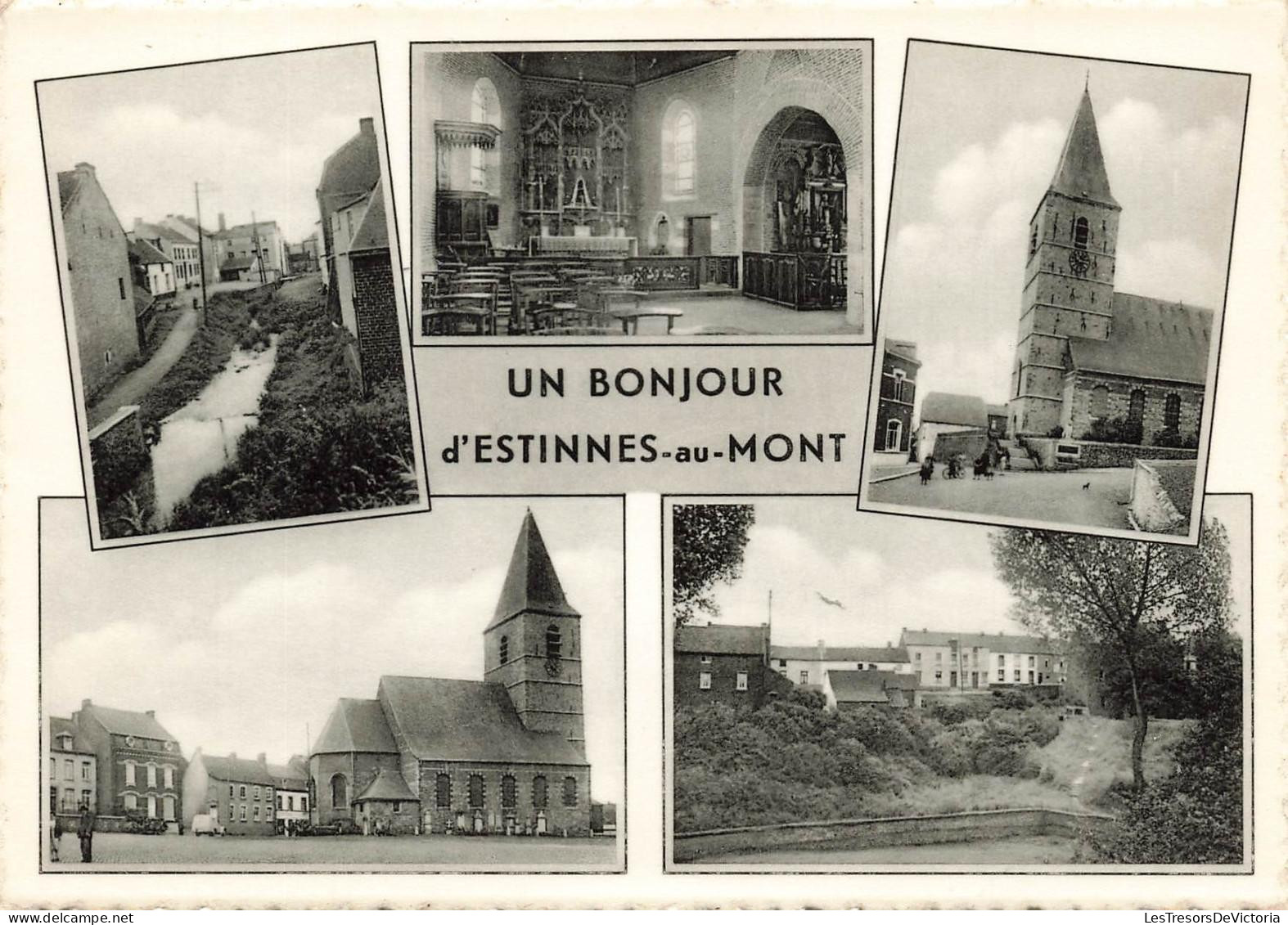 [-15%] BELGIQUE - Un Bonjour dEstinnes au Mont - Eglise - Vue intérieure - Carte Postale Ancienne