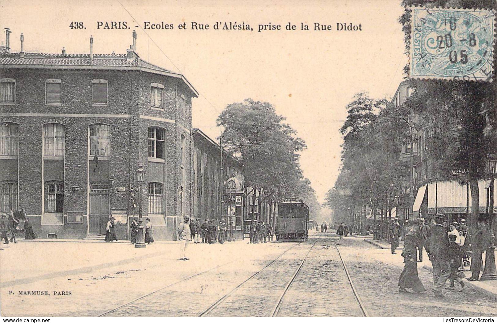[-15%] CPA France - Paris - Ecoles et Rue d Alesia - Prise de la rue Didot - Oblitérée 1905 - P. Marmuse - Chemin Ferré
