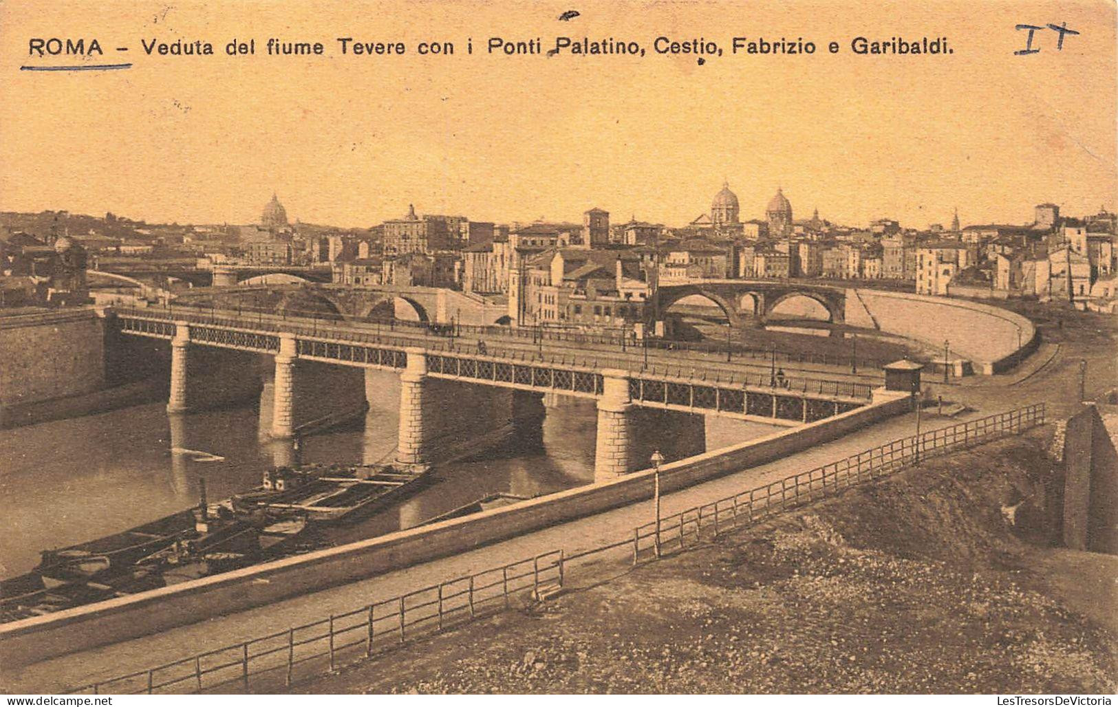 [-15%] ITALIE - Roma - Veduta del fiume Tevere con i Ponti Palatino, Cestio, Fabrizio e Garibaldi - Carte postale ancien