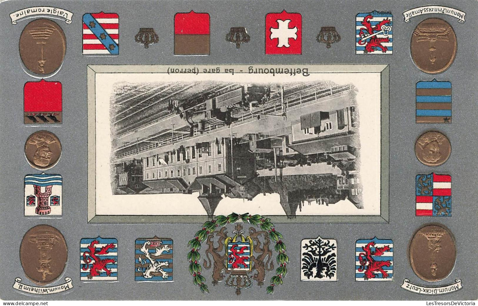 [-15%] LUXEMBOURG - Bettembourg - La gare (perron) - Monum.Dickx-Leutz - Wilhelm II Monum - Carte postale ancienne