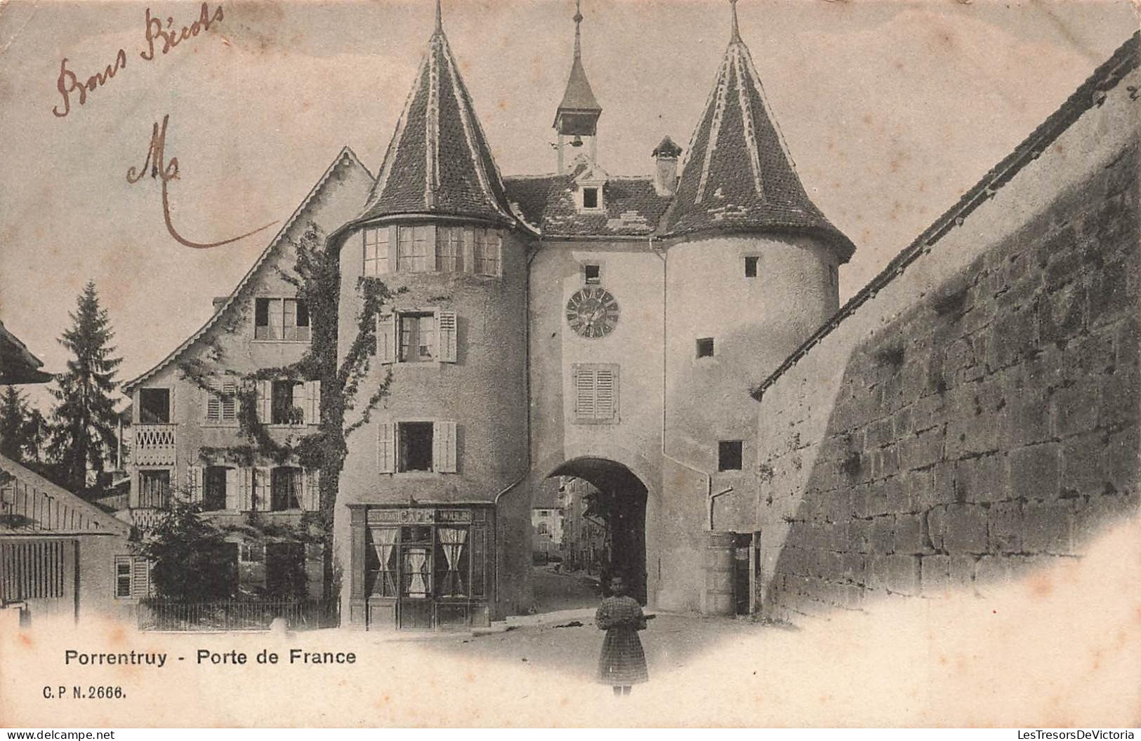 [-15%] SUISSE - Porrentruy - Porte de France - Entrée - Boutique - Oblitéré à Damvant 19 I 06 - Carte postale ancienne