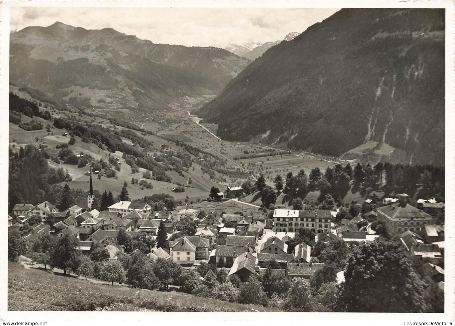 [-15%] SUISSE - Seewis im Prättigau - Blick ins Vorderprätigau - Vue générale - église - ville - mont - route - Carte po