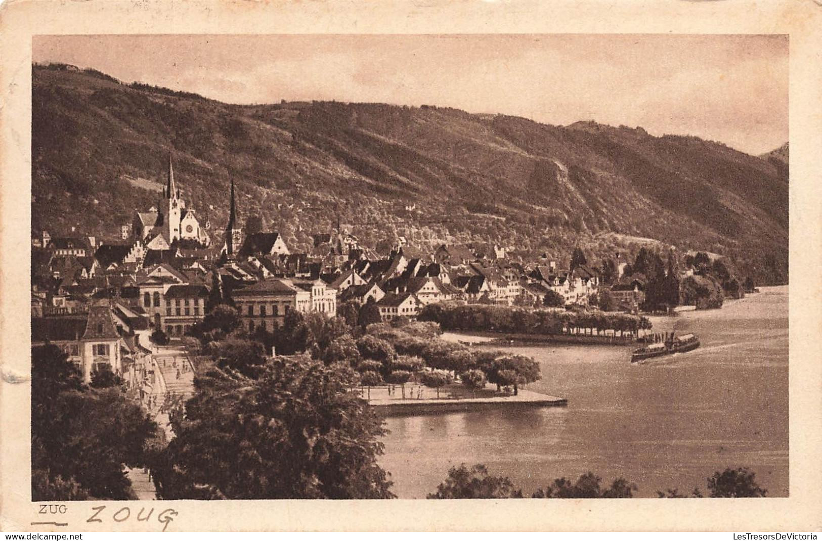 [-15%] SUISSE - Zoug - Vue densemble sur le village - Eglise - Lac - Carte Postale Ancienne