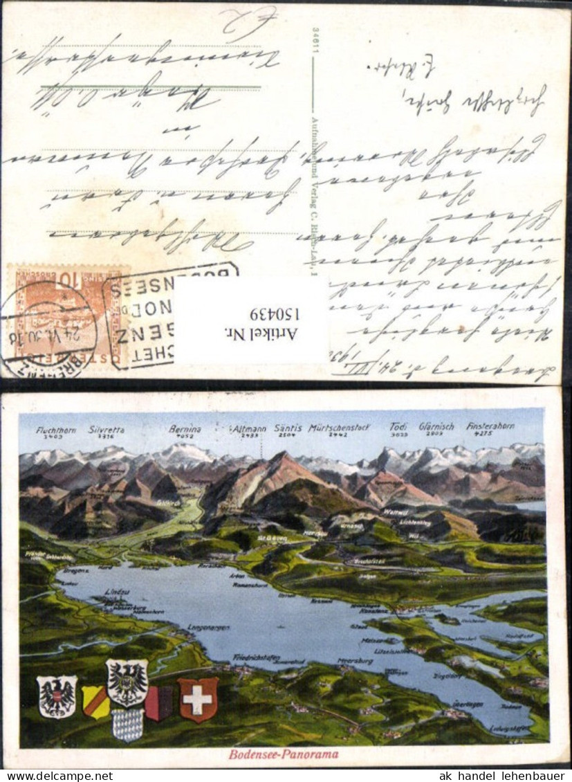 150439,Bodensee Panorama Lage Gipfelkarte 1930
