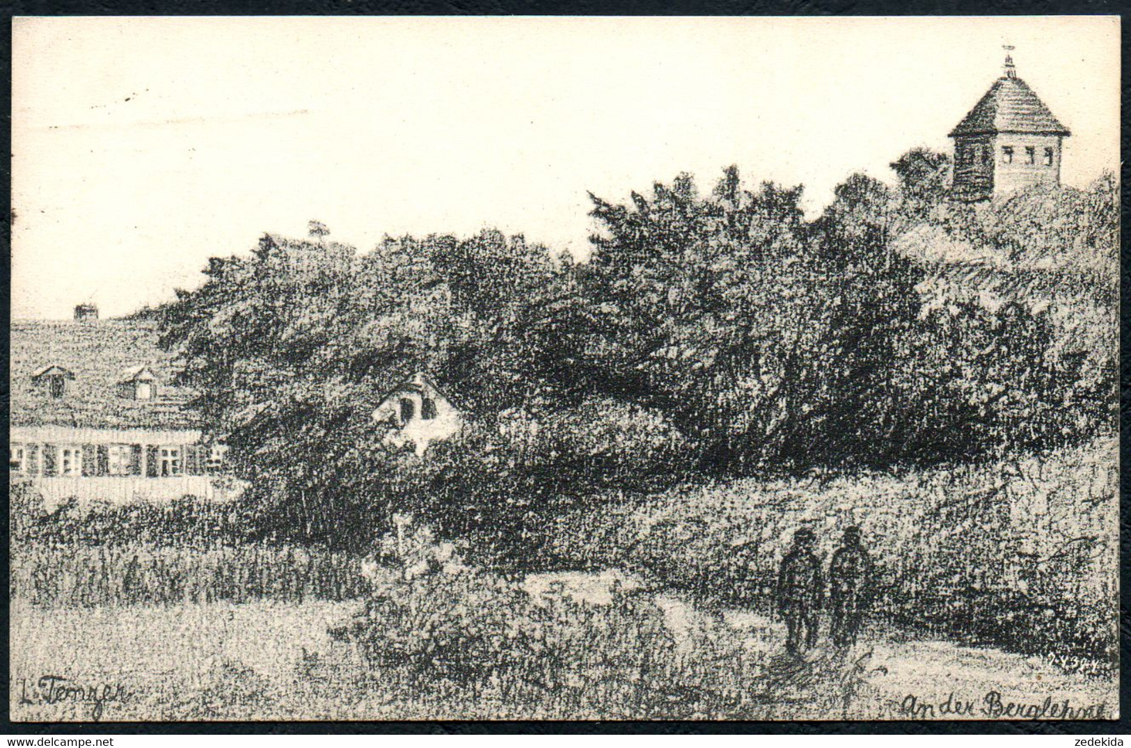 1515 - Lößnitz - L. Temzer Künstlerkarte - An der Berglehne - Verlag Stengel - Heimatdank Karte