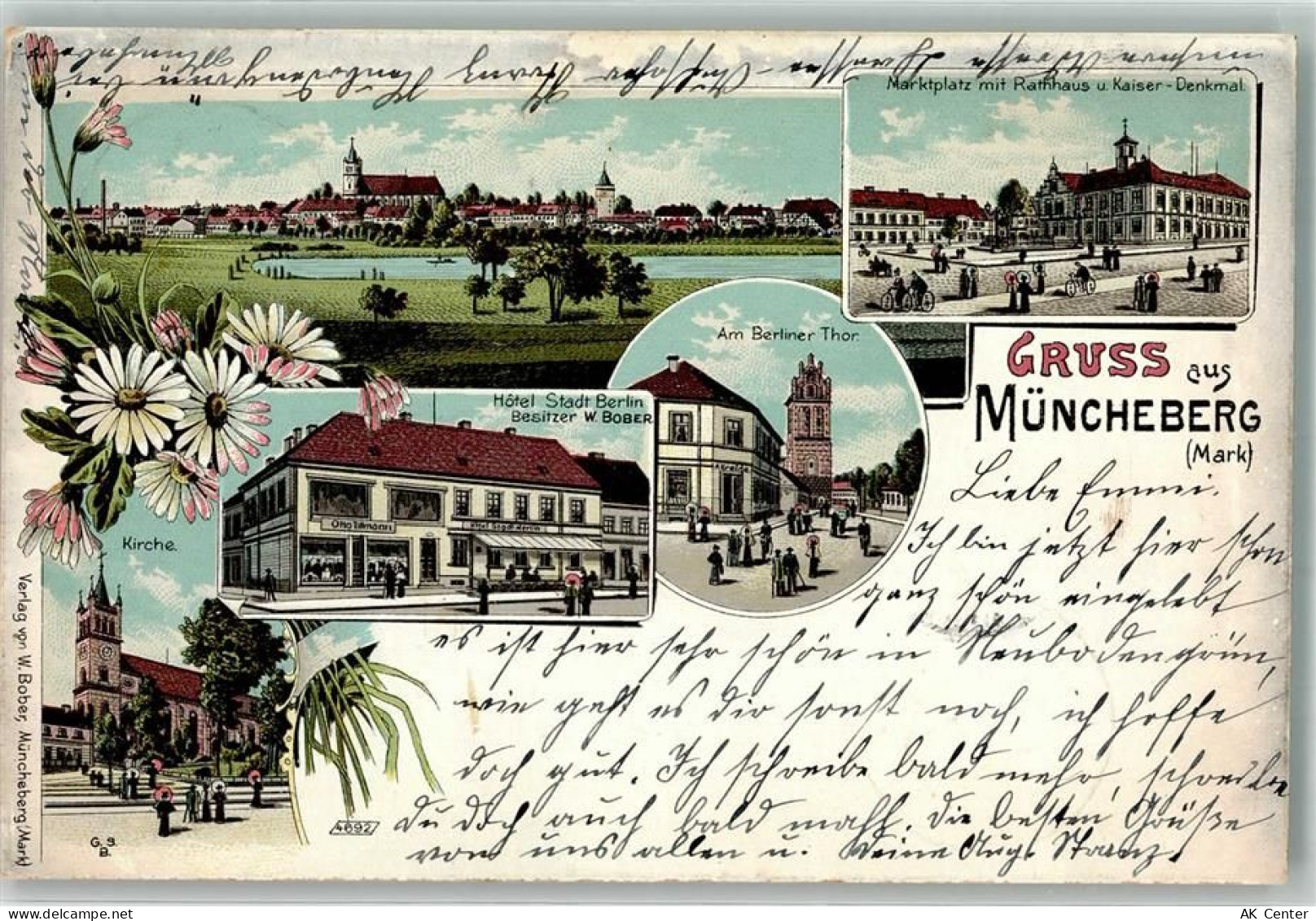 15374 O1278 Müncheberg 1899 Lithographie Hotel Stadt Berlin W. Bober Kir... - 13638883
