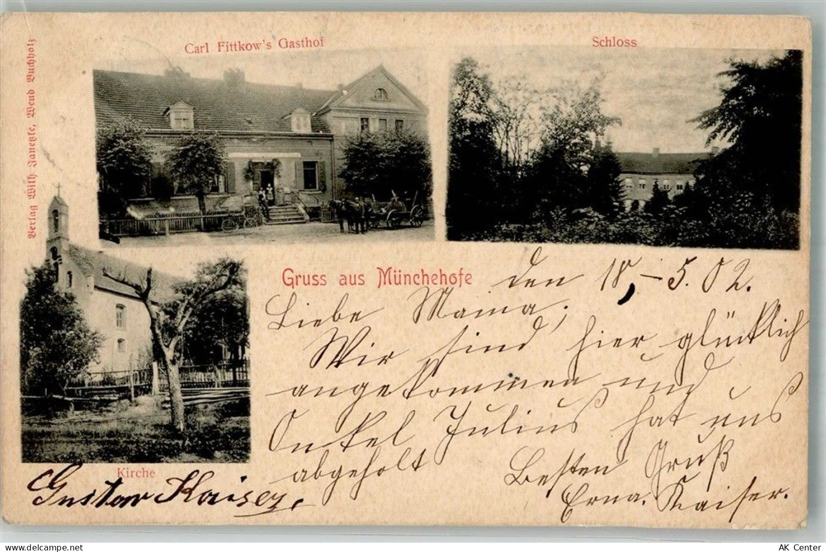 15374 O1278 Münchehofe b Müncheberg 1902 - Schloss Gasthaus Fittkow Dorf... - 13667614