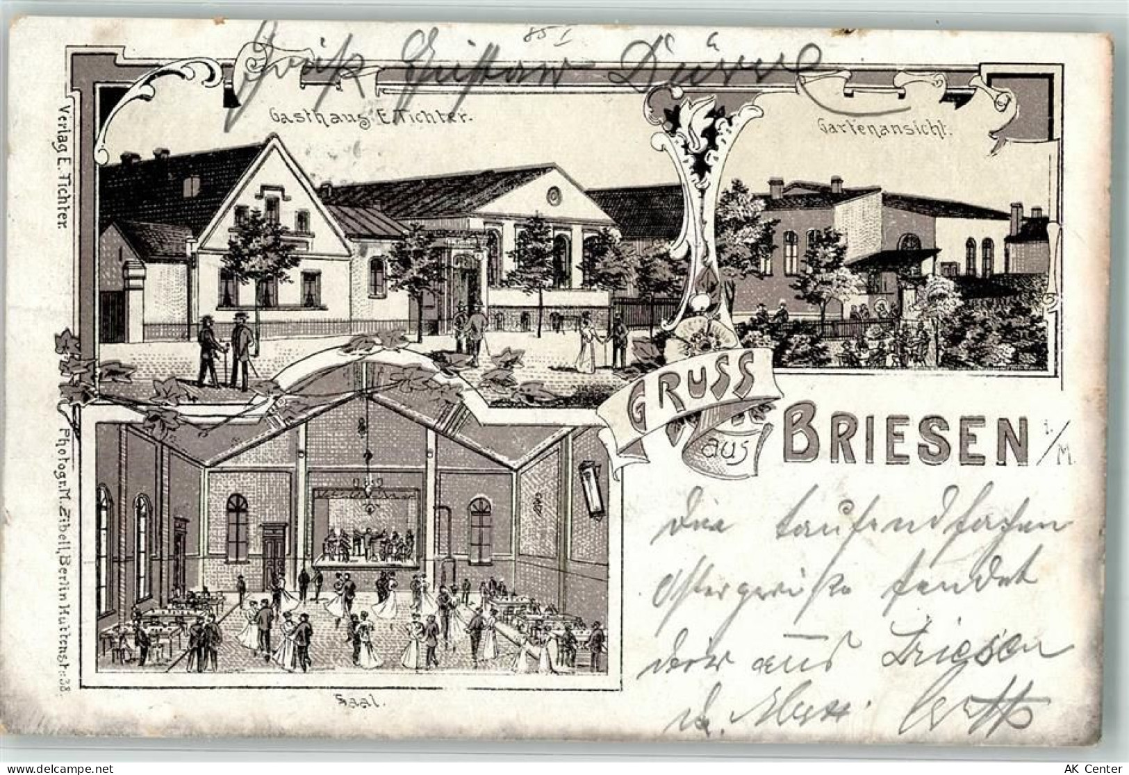 15518 O1243 Briesen Mark 1905 Gebrauchsspuren Gasthaus E. Tichler Lithog... - 13634961
