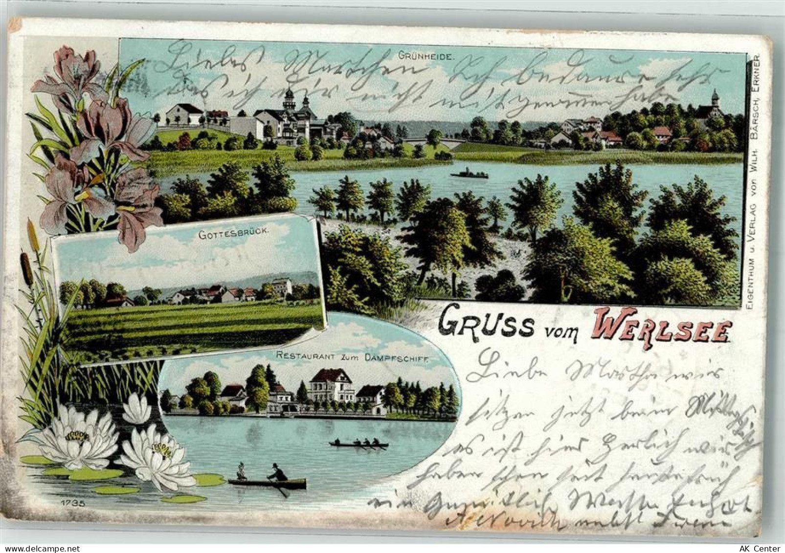 15537 O1252 Grünheide , Mark 1899 Lithographie Werlsee Gasthaus zum Damp... - 13633241