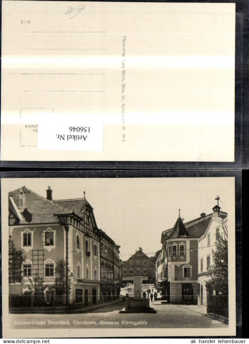 156046,Peuerbach Platzansicht m. Brunnen u. Personen