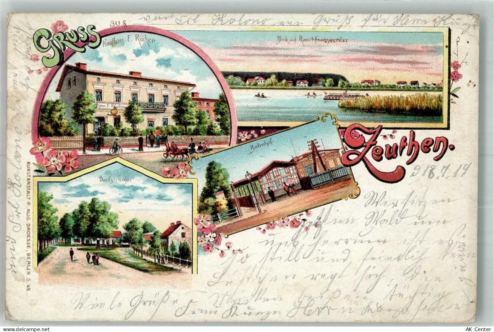 15738 O1615 Zeuthen 1900 Lithographie Dorfstrasse Kaufhaus Rücker Bahnho... - 13665045