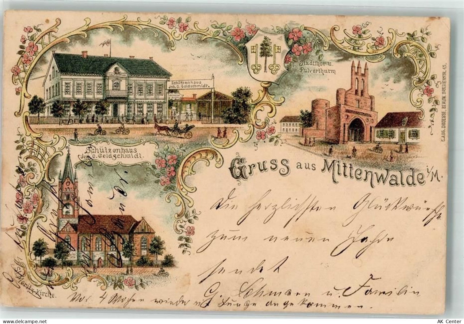 15749 O1606 Mittenwalde , Mark Lithographie Stadttor Pulverturm Gasthaus... - 13631467
