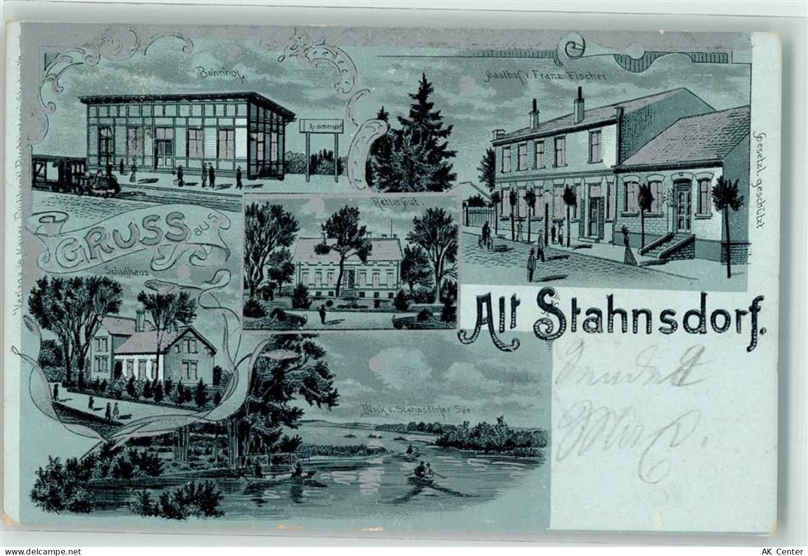 15859 O1231 Alt Stahnsdorf Lithographie Bahnhof Schule Gasthaus Fischer ... - 13627508