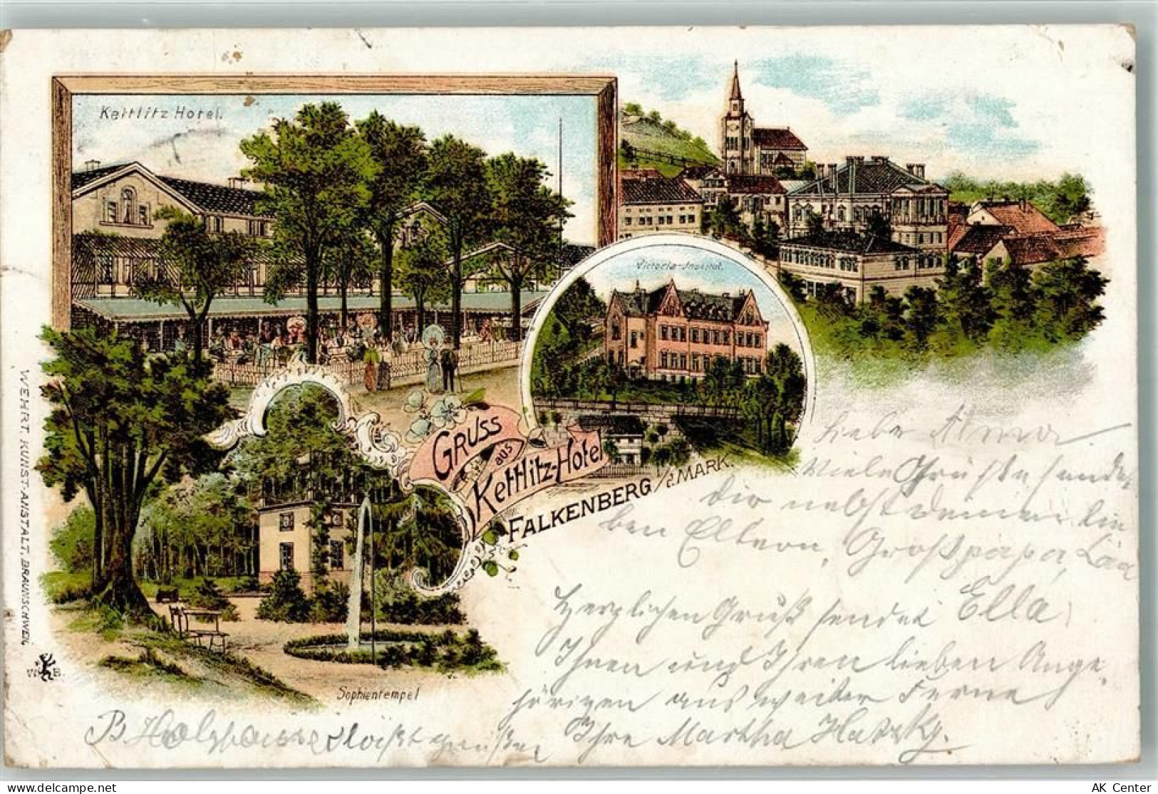 16259 O1312 Falkenberg , Mark 1896 Lithographie Kettlitz Hotel Victoria ... - 13638766
