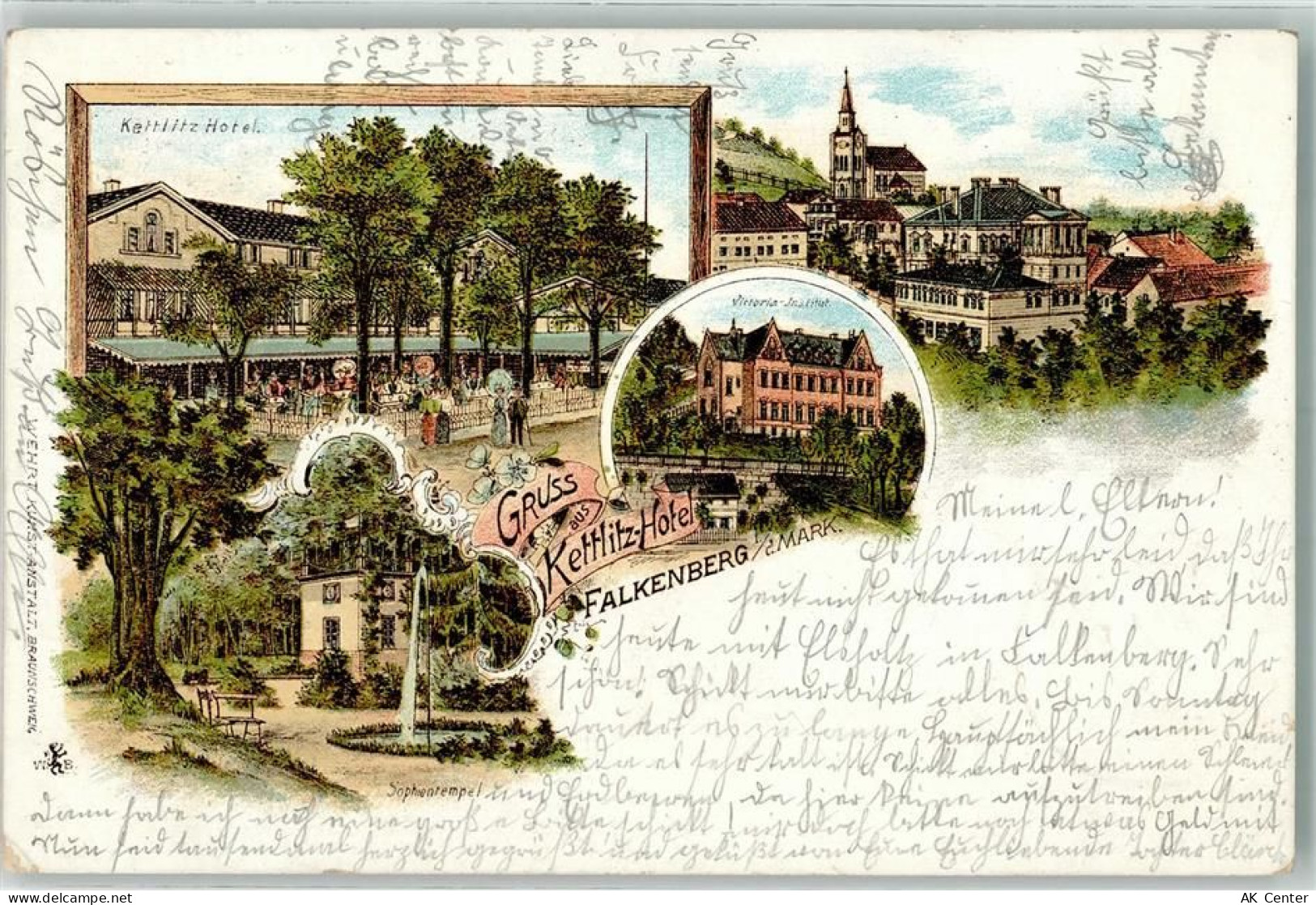 16259 O1312 Falkenberg , Mark 1898 Lithographie Kettlitz Hotel Sophiente... - 13635974