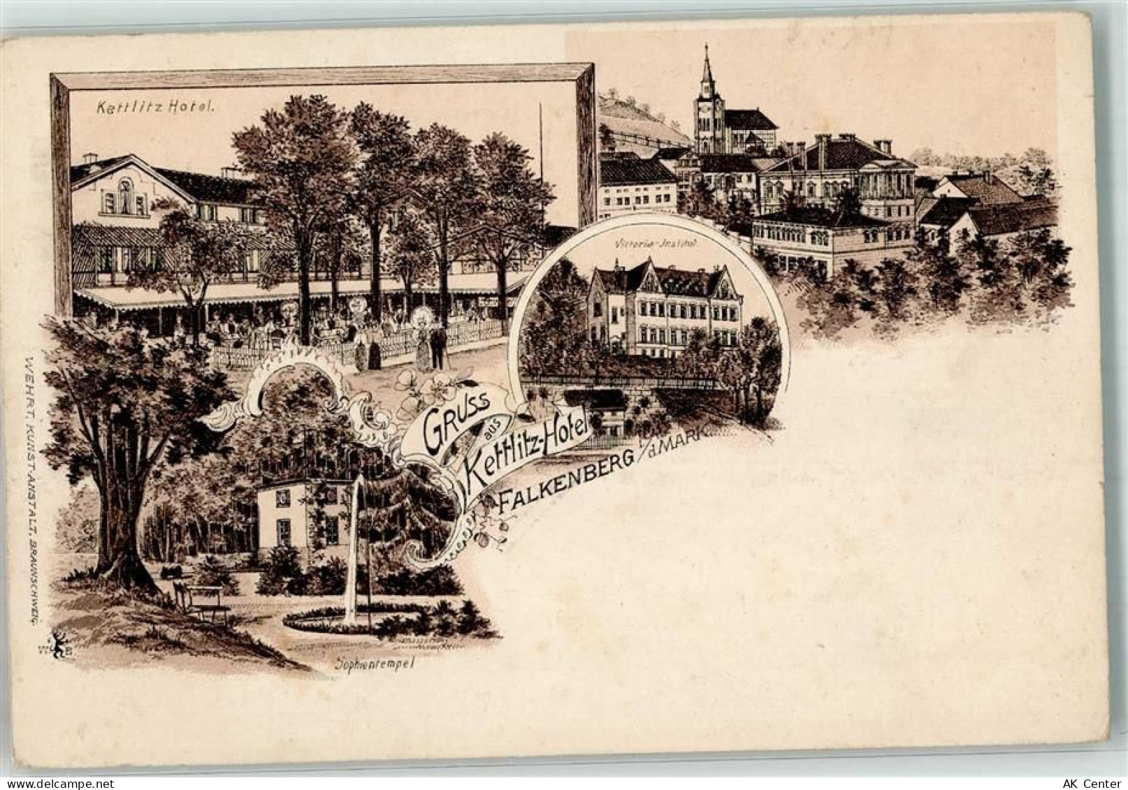 16259 O1312 Falkenberg , Mark Lithographie Kettlitz Hotel Victoria Insti... - 13639019