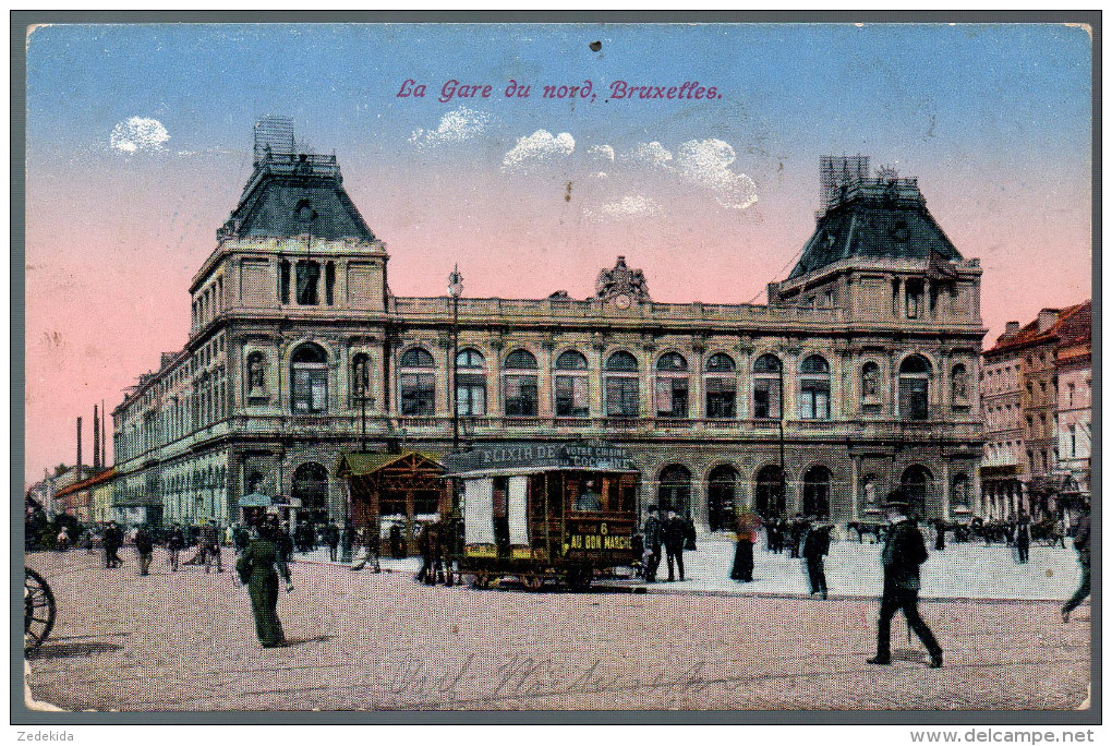 1631 - ohne Porto - alte Ansichtskarte - Bruxelles Brüssel - La Gare du Nord Station Bahnhof  gel. Feldpost 1915 1 WK