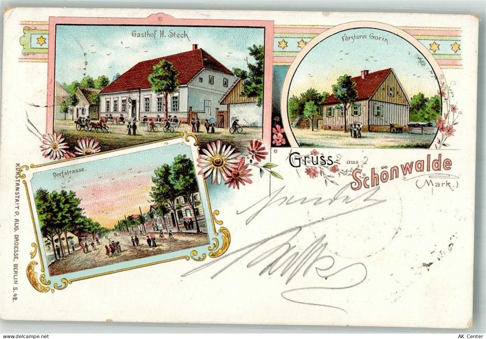 16348 O1292 Schönwalde b Wandlitz 1900 Lithographie Dorfstrasse Gasthaus... - 13667982