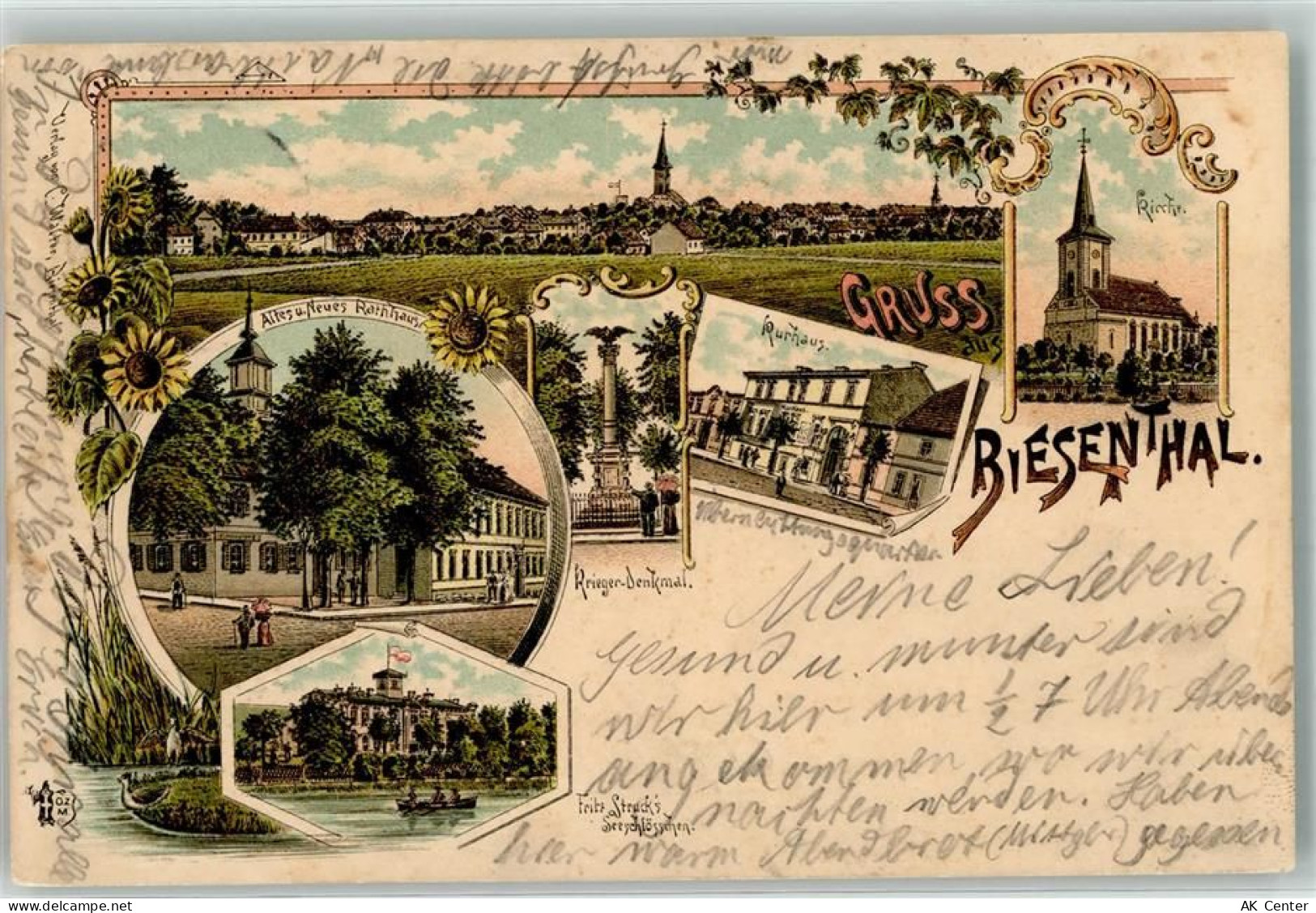 16359 O1296 Biesenthal b Bernau b Berlin 1897 Lithographie Kirche Kurhau... - 13635679