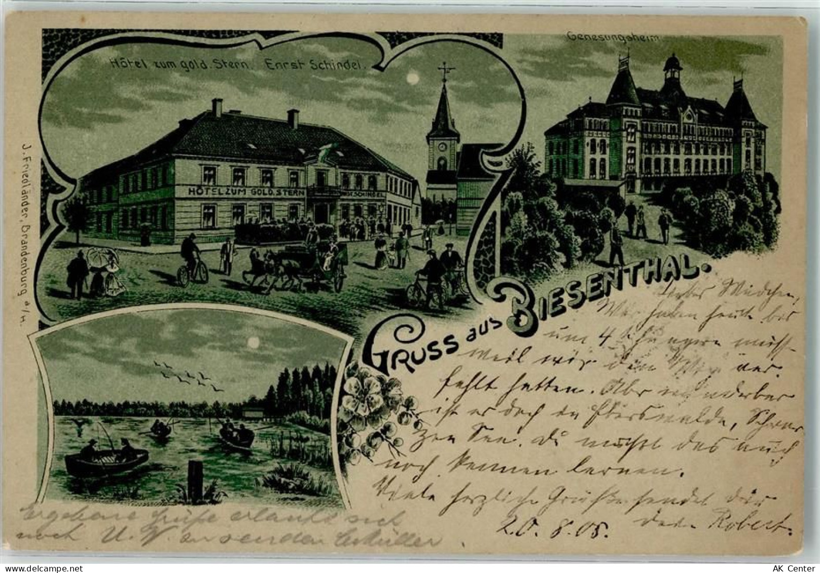 16359 O1296 Biesenthal b Bernau b Berlin 1905 Lithographie / Mondschein ... - 13627505