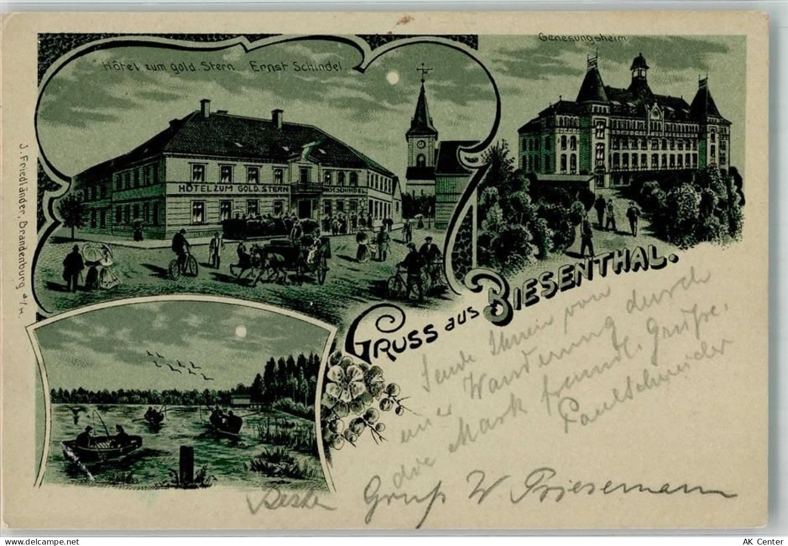 16359 O1296 Biesenthal b Bernau b Berlin 1908 Lithographie / Mondschein ... - 13638878