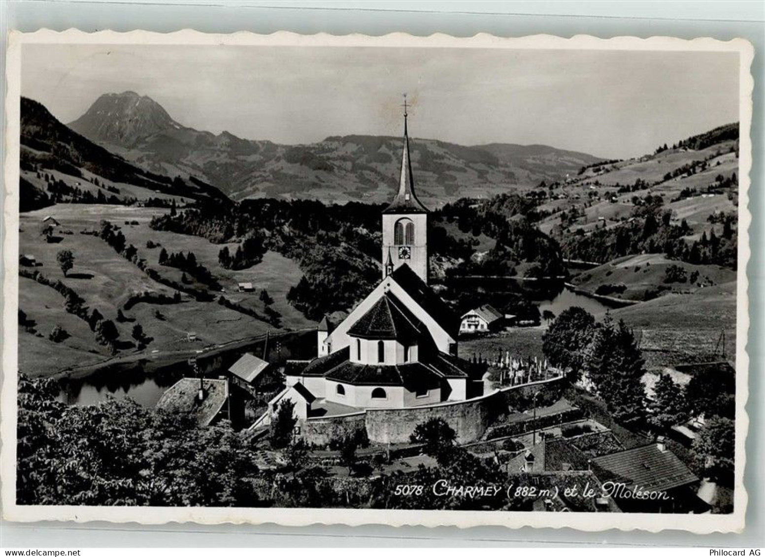 1637 Charmey Gruyère 1946 Foto AK Kirche - 38217186